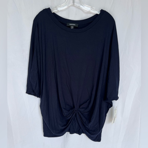 Karen Kane Twist Front Top Short Sleeve Solid Navy Blue Womens 2X - Picture 2 of 6